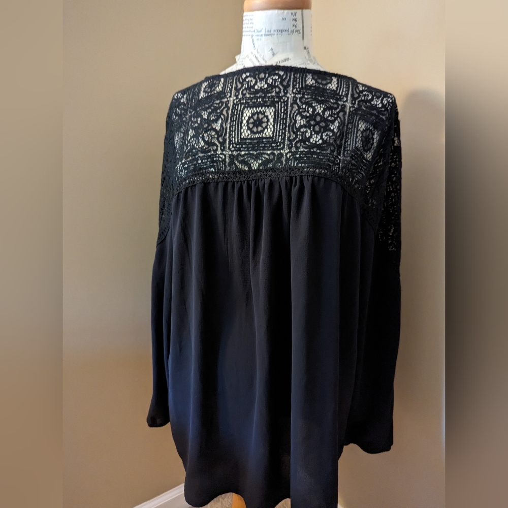 Roz & Ali Black Blouse Lace Detail, Tie Back